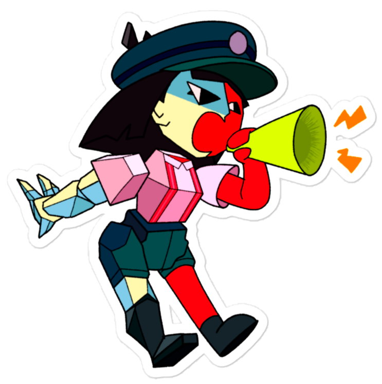 A transparent image of ENA yelling into a megaphone.