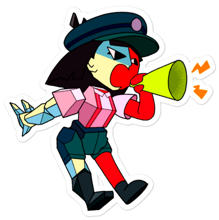 A transparent image of ENA yelling into a megaphone.